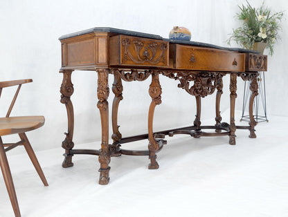 Antique Dovetailed Inlaid Carved Walnut Marble Top SideBoard Server Buffet MINT!