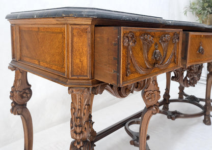 Antique Dovetailed Inlaid Carved Walnut Marble Top SideBoard Server Buffet MINT!
