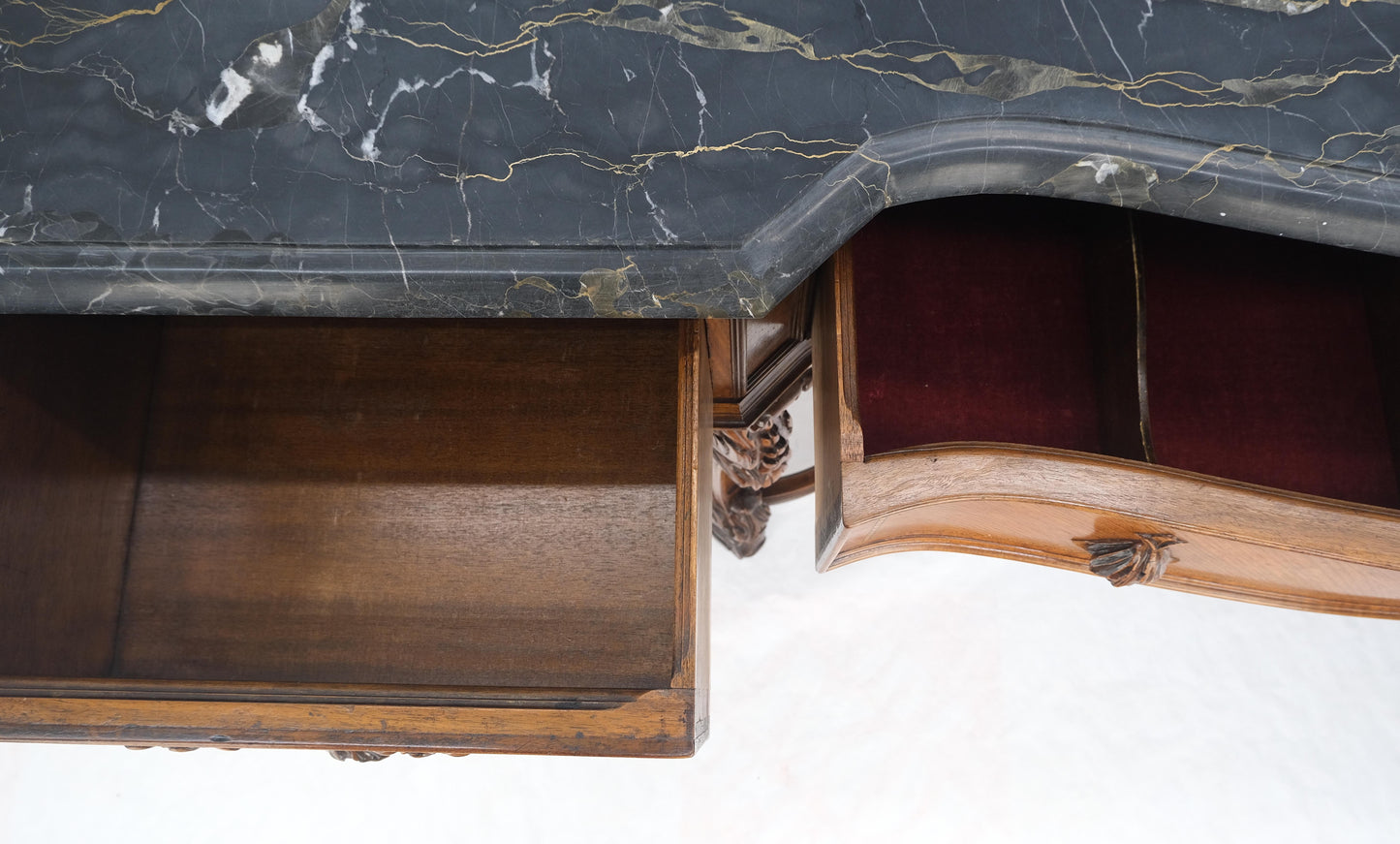 Antique Dovetailed Inlaid Carved Walnut Marble Top SideBoard Server Buffet MINT!