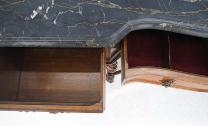 Antique Dovetailed Inlaid Carved Walnut Marble Top SideBoard Server Buffet MINT!
