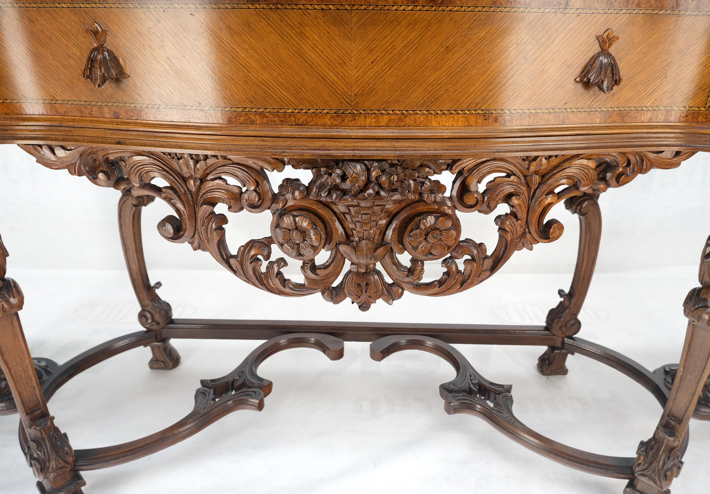 Antique Dovetailed Inlaid Carved Walnut Marble Top SideBoard Server Buffet MINT!