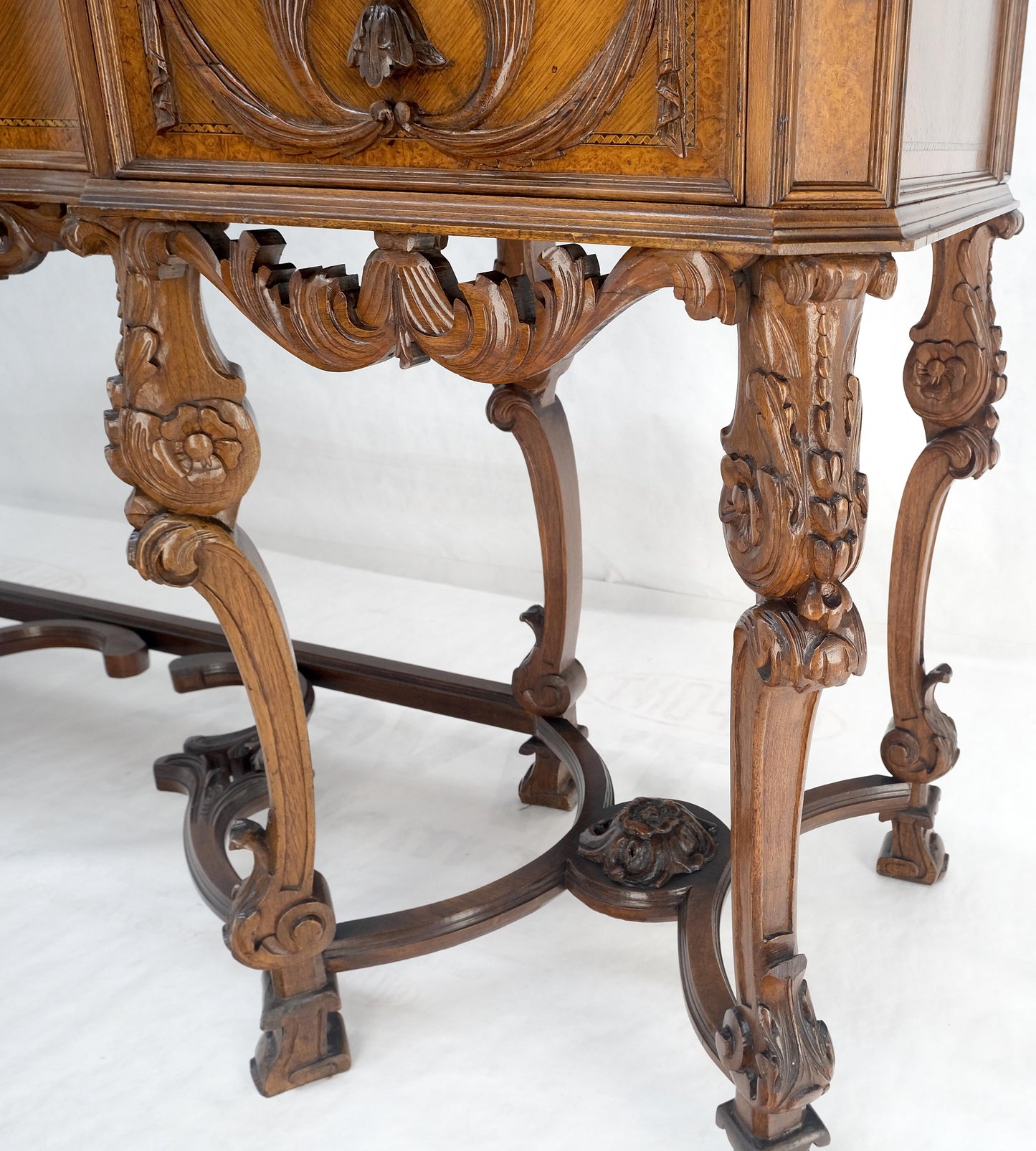 Antique Dovetailed Inlaid Carved Walnut Marble Top SideBoard Server Buffet MINT!