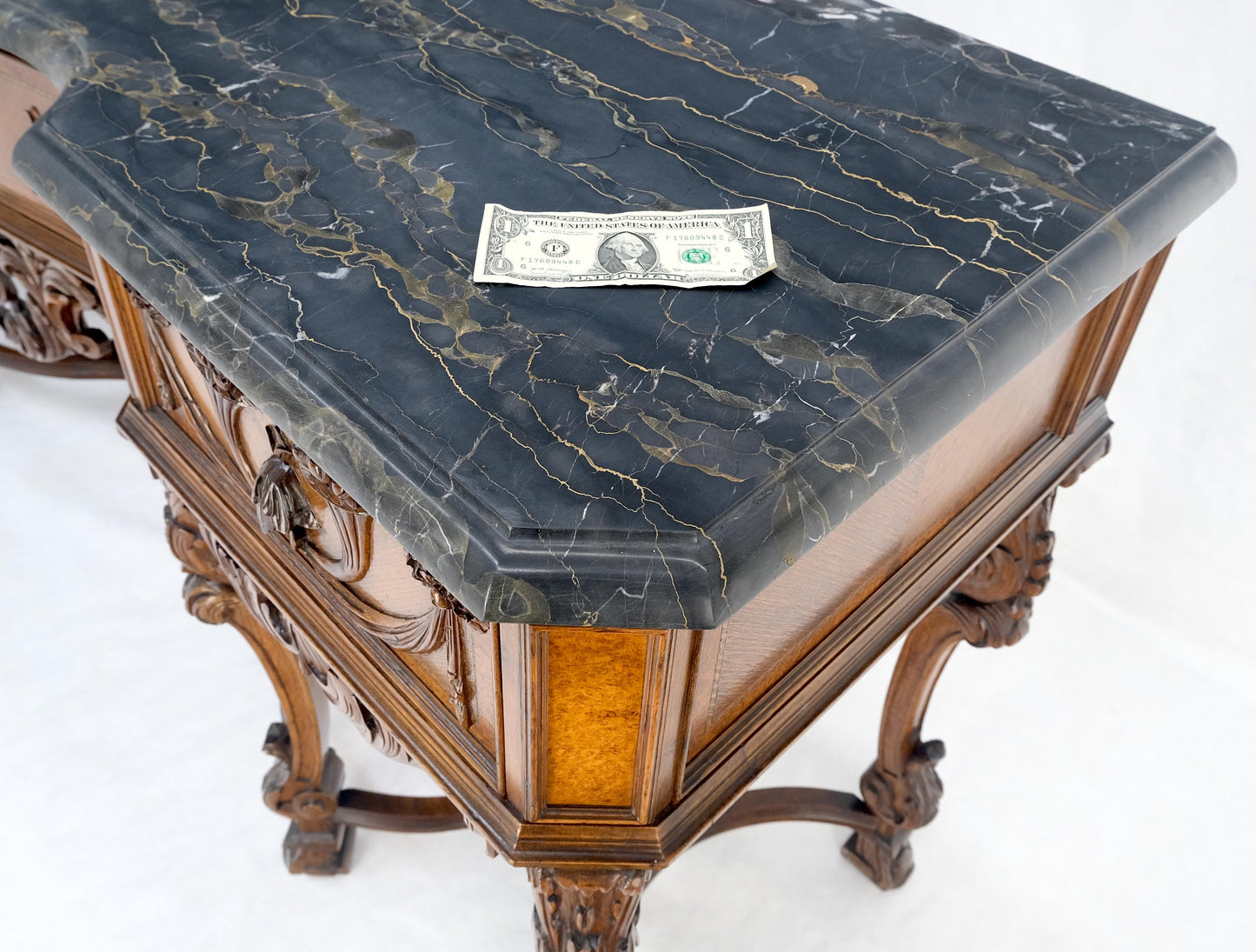 Antique Dovetailed Inlaid Carved Walnut Marble Top SideBoard Server Buffet MINT!