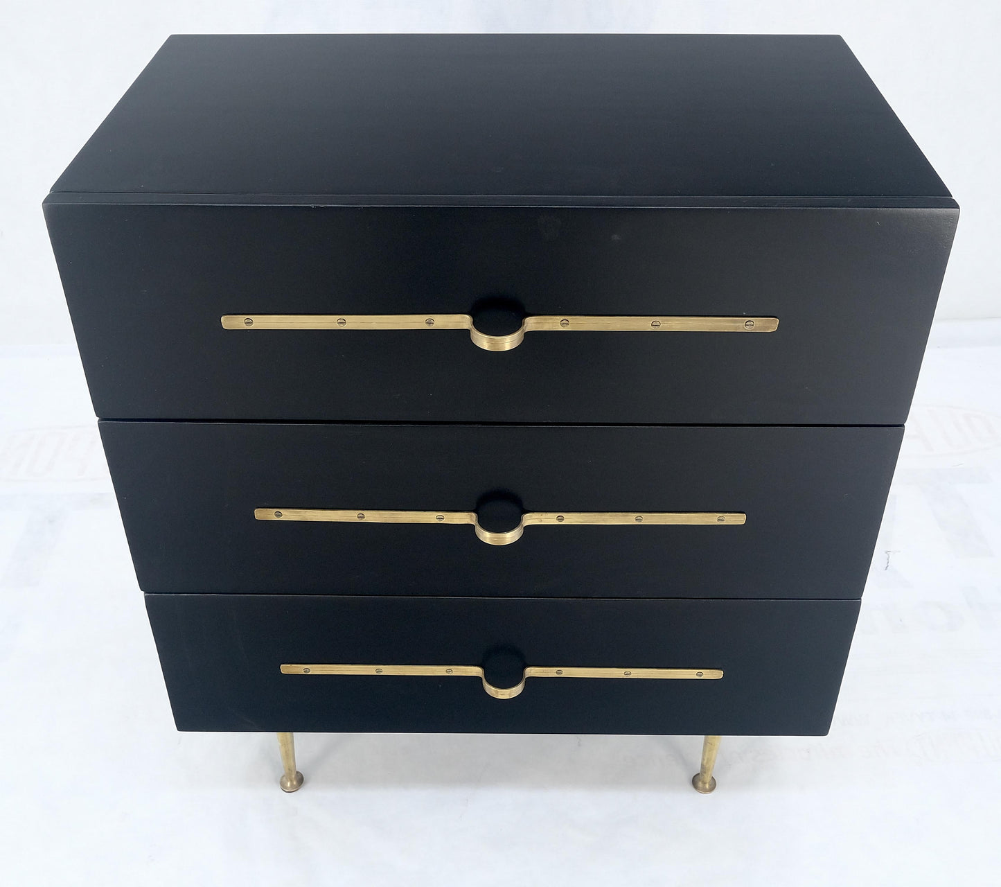 Black Lacquer Solid Brass Decorative Hardware 3 Drawers Bachelor Chest Dresser
