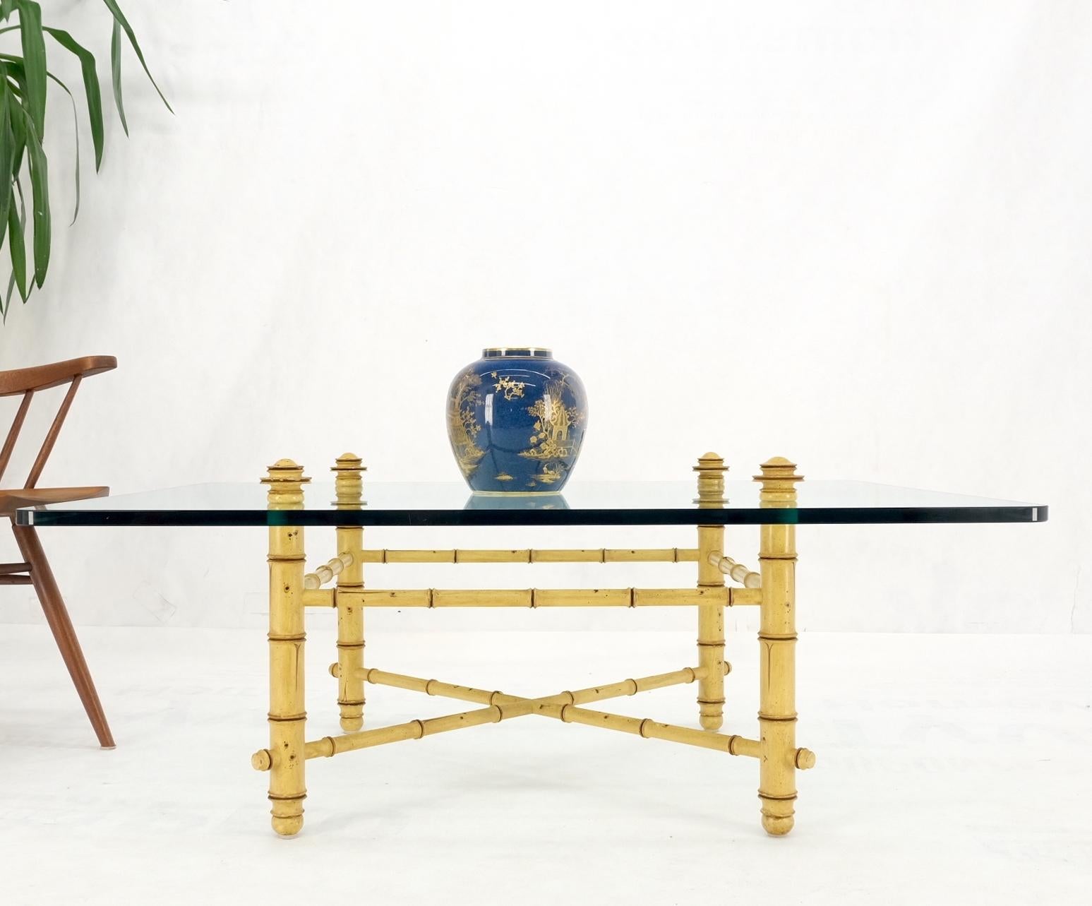 EstablishedLines Faux Bamboo Glass Wide Rectangle Coffee Table Hollywood Regency Mid Century