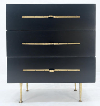 Black Lacquer Solid Brass Decorative Hardware 3 Drawers Bachelor Chest Dresser