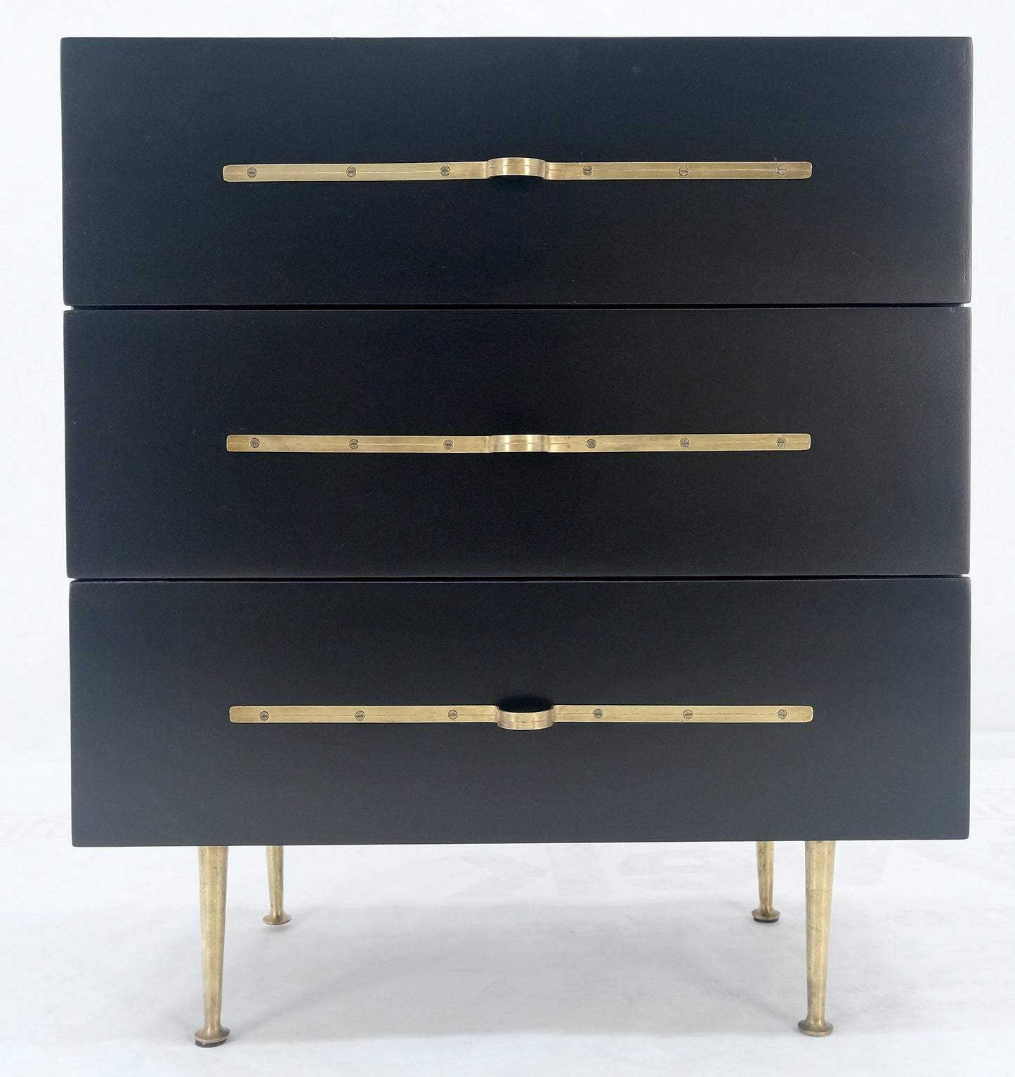 EstablishedLines Black Lacquer Solid Brass Decorative Hardware 3 Drawers Bachelor Chest Dresser