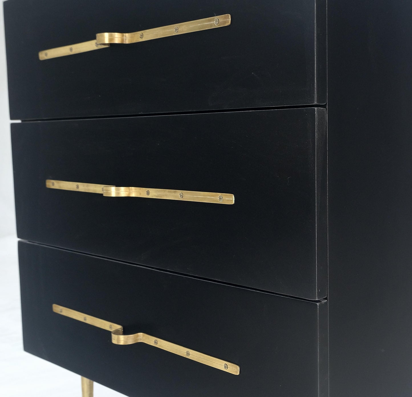 Black Lacquer Solid Brass Decorative Hardware 3 Drawers Bachelor Chest Dresser