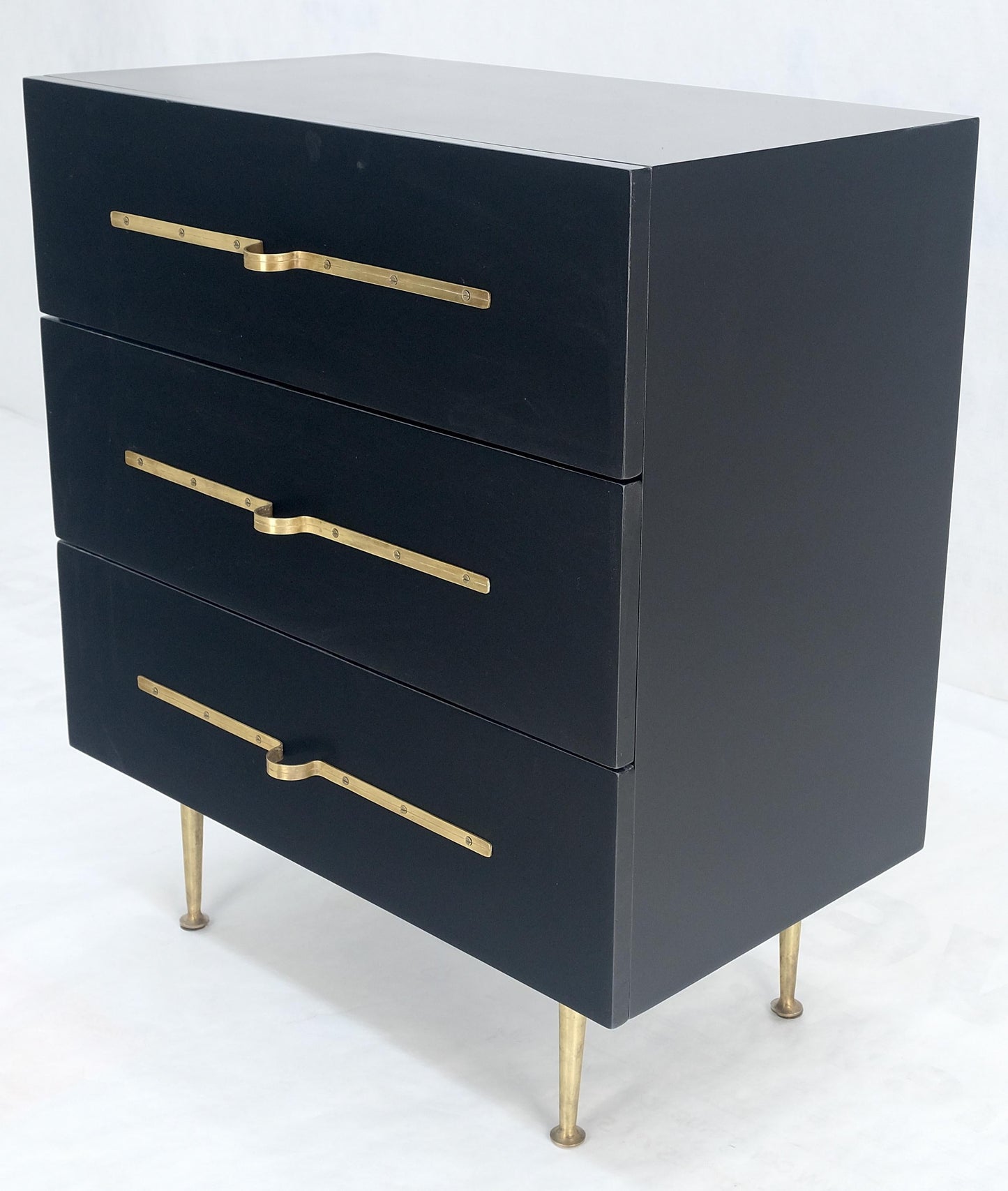 Black Lacquer Solid Brass Decorative Hardware 3 Drawers Bachelor Chest Dresser