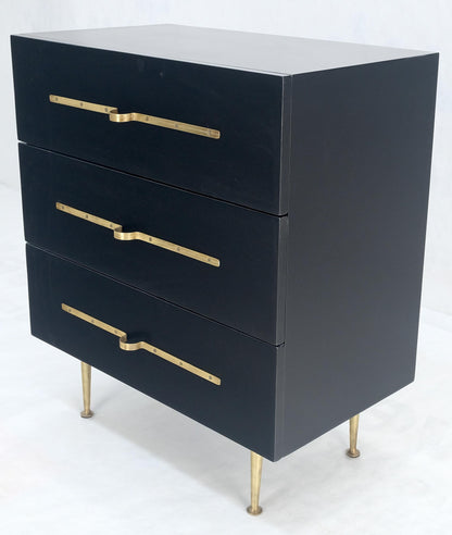Black Lacquer Solid Brass Decorative Hardware 3 Drawers Bachelor Chest Dresser
