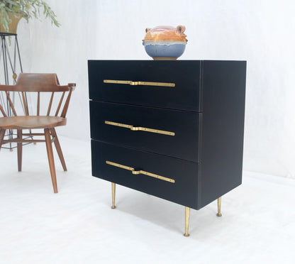 Black Lacquer Solid Brass Decorative Hardware 3 Drawers Bachelor Chest Dresser