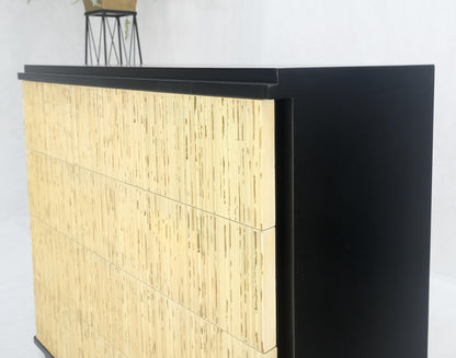 EstablishedLines Pair Black Lacquer 4 Drawers "Linen Fold" Fronts Bachelor Chests Dressers MINT