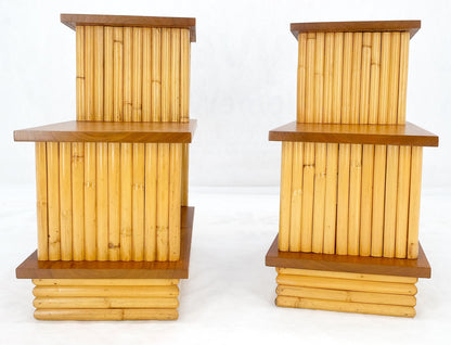 EstablishedLines Pair of Restored 1950s Solid Mahogany & Bamboo Reed Step End Side Tables Stands