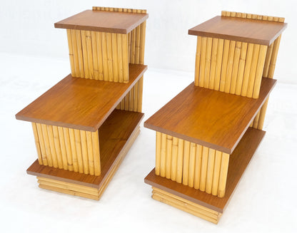 EstablishedLines Pair of Restored 1950s Solid Mahogany & Bamboo Reed Step End Side Tables Stands