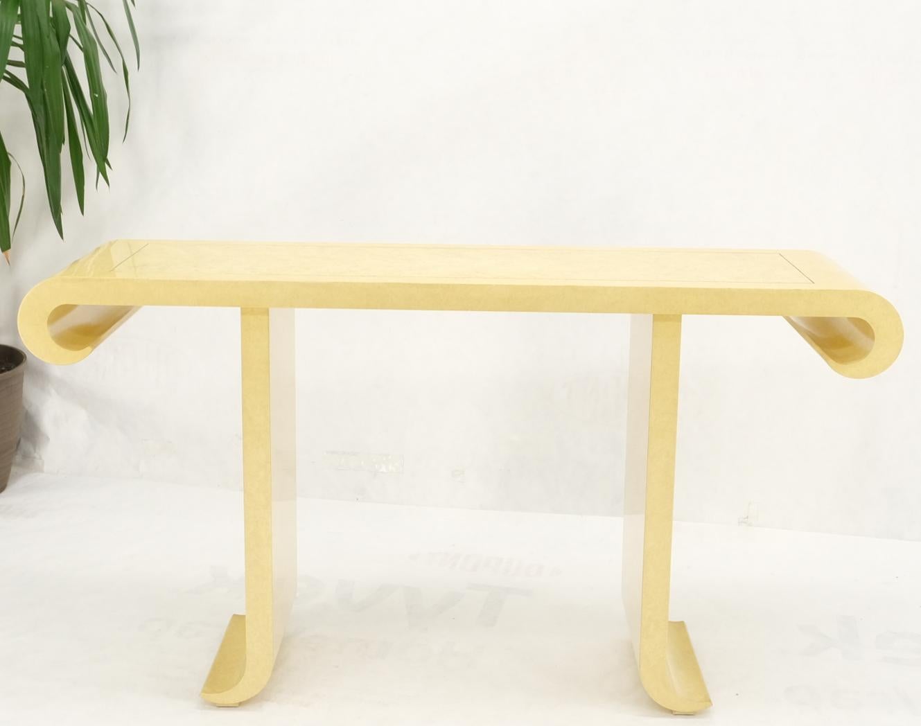 EstablishedLines Oriental Asian Modern White Lacquer Faux Finish Scroll Design Console Sofa Table
