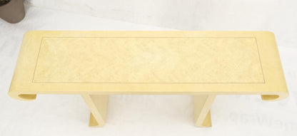 EstablishedLines Oriental Asian Modern White Lacquer Faux Finish Scroll Design Console Sofa Table