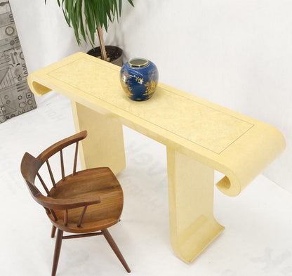 EstablishedLines Oriental Asian Modern White Lacquer Faux Finish Scroll Design Console Sofa Table