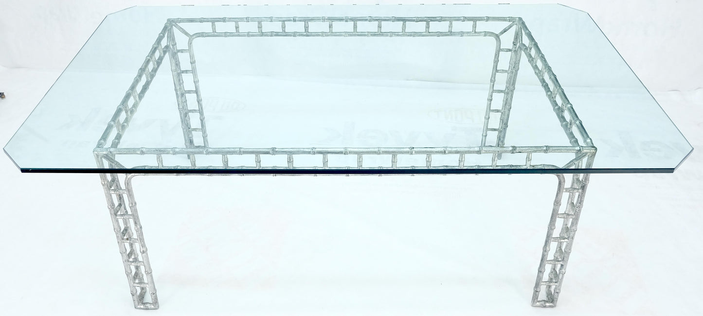 EstablishedLines Large 7' Long 3/4" Thick Glass Top Cast Aluminum Faux Bamboo Base Dining Table