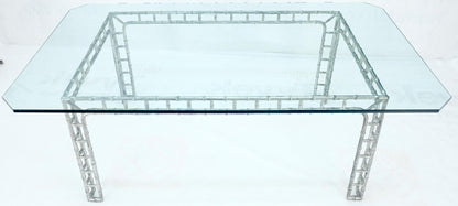 EstablishedLines Large 7' Long 3/4" Thick Glass Top Cast Aluminum Faux Bamboo Base Dining Table