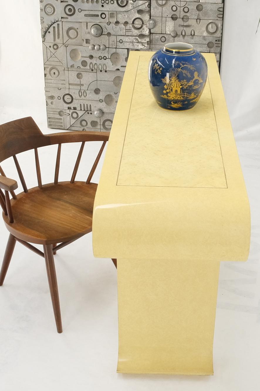 EstablishedLines Oriental Asian Modern White Lacquer Faux Finish Scroll Design Console Sofa Table
