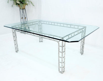 EstablishedLines Large 7' Long 3/4" Thick Glass Top Cast Aluminum Faux Bamboo Base Dining Table