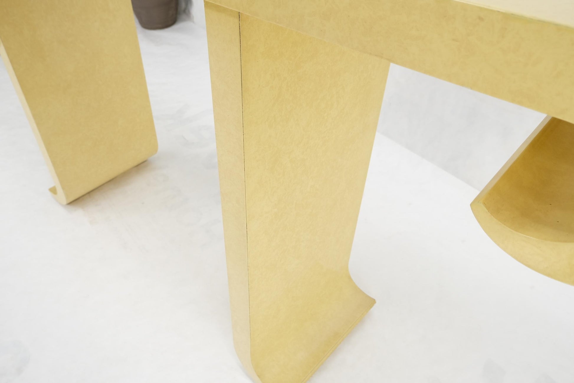 EstablishedLines Oriental Asian Modern White Lacquer Faux Finish Scroll Design Console Sofa Table
