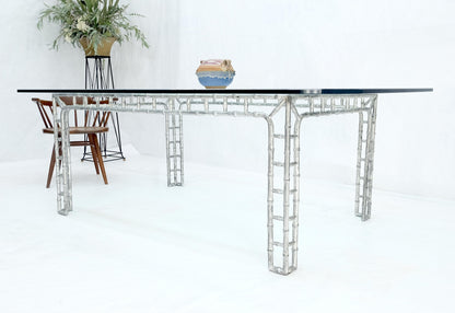 EstablishedLines Large 7' Long 3/4" Thick Glass Top Cast Aluminum Faux Bamboo Base Dining Table