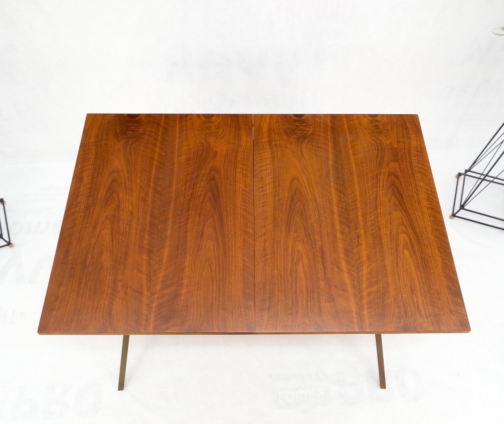 EstablishedLines Solid Bronze Square Profile Two Extension Boards Walnut Top Dining Table Mint!