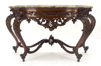 EstablishedLines Regency Revival Heavily Fine Carved Stretcher Base Marble Top Console Table MINT