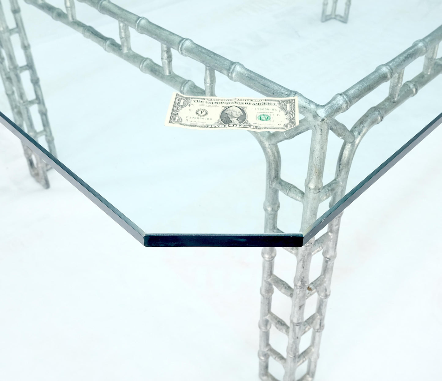 EstablishedLines Large 7' Long 3/4" Thick Glass Top Cast Aluminum Faux Bamboo Base Dining Table
