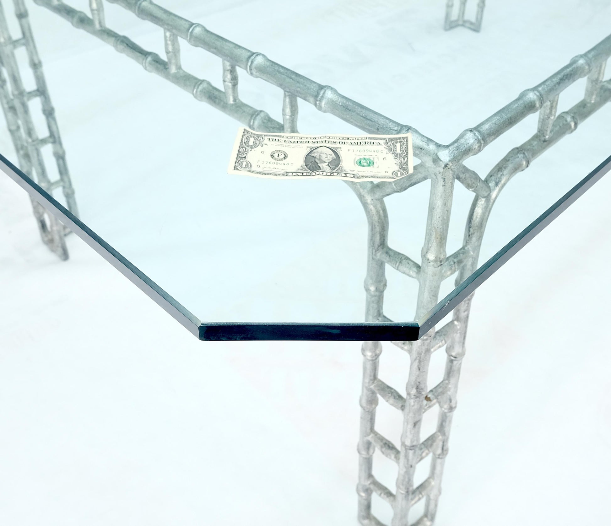 EstablishedLines Large 7' Long 3/4" Thick Glass Top Cast Aluminum Faux Bamboo Base Dining Table