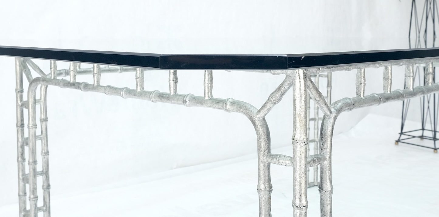 EstablishedLines Large 7' Long 3/4" Thick Glass Top Cast Aluminum Faux Bamboo Base Dining Table