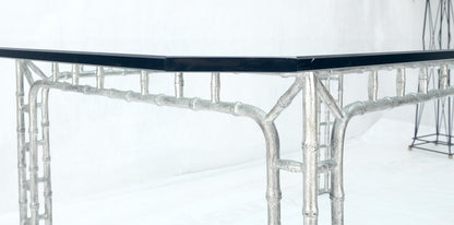 EstablishedLines Large 7' Long 3/4" Thick Glass Top Cast Aluminum Faux Bamboo Base Dining Table