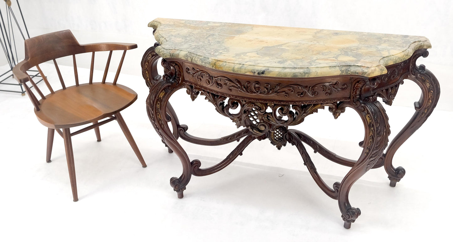 EstablishedLines Regency Revival Heavily Fine Carved Stretcher Base Marble Top Console Table MINT