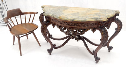 EstablishedLines Regency Revival Heavily Fine Carved Stretcher Base Marble Top Console Table MINT