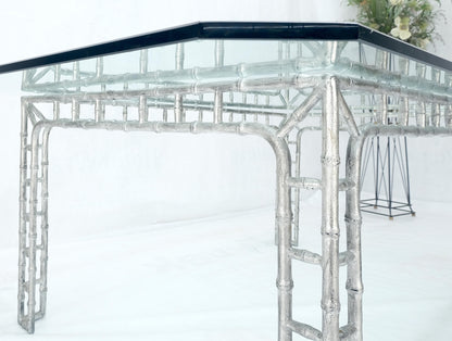 EstablishedLines Large 7' Long 3/4" Thick Glass Top Cast Aluminum Faux Bamboo Base Dining Table