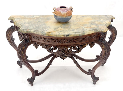 EstablishedLines Regency Revival Heavily Fine Carved Stretcher Base Marble Top Console Table MINT