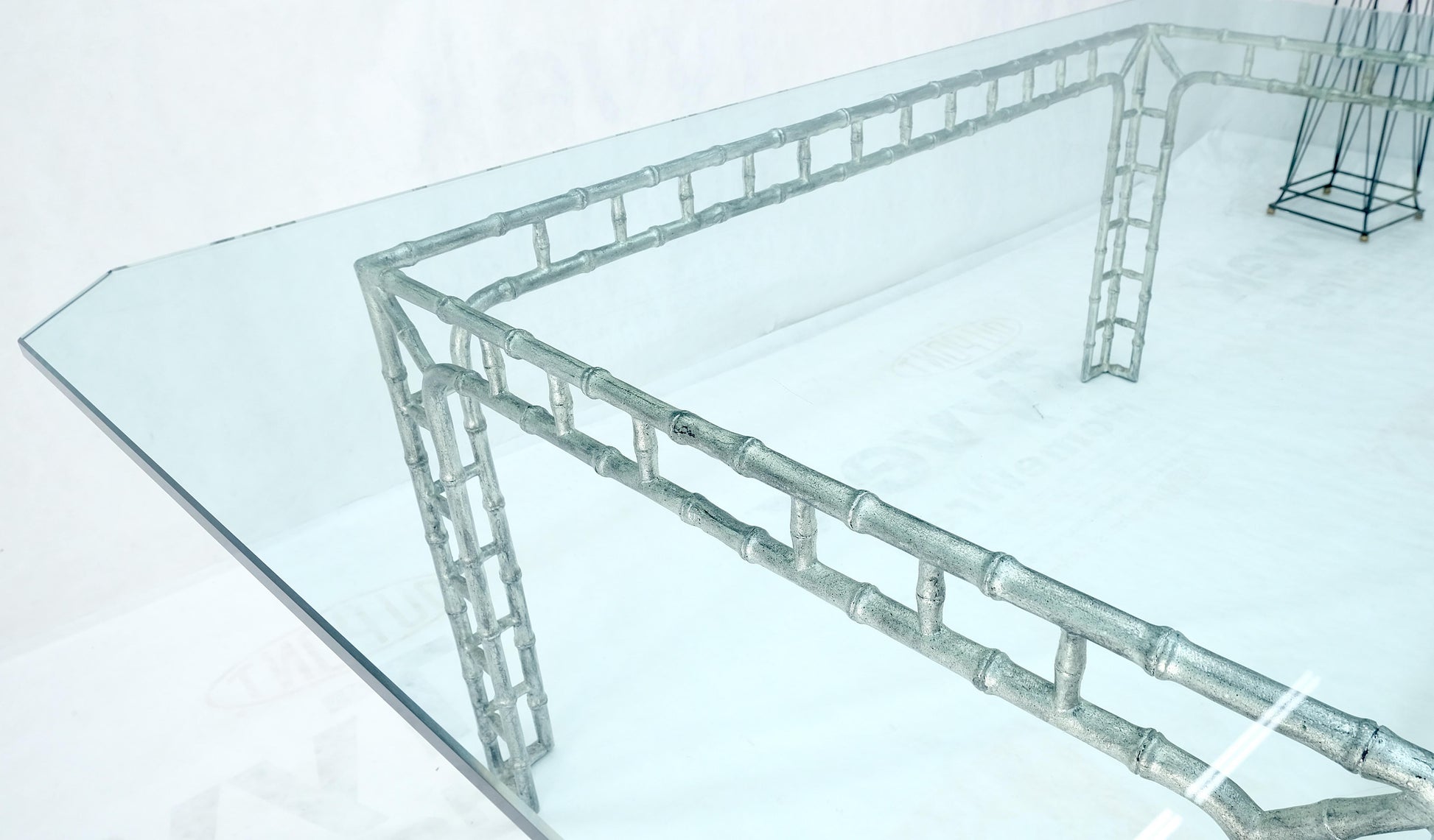 EstablishedLines Large 7' Long 3/4" Thick Glass Top Cast Aluminum Faux Bamboo Base Dining Table