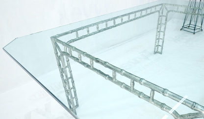 EstablishedLines Large 7' Long 3/4" Thick Glass Top Cast Aluminum Faux Bamboo Base Dining Table