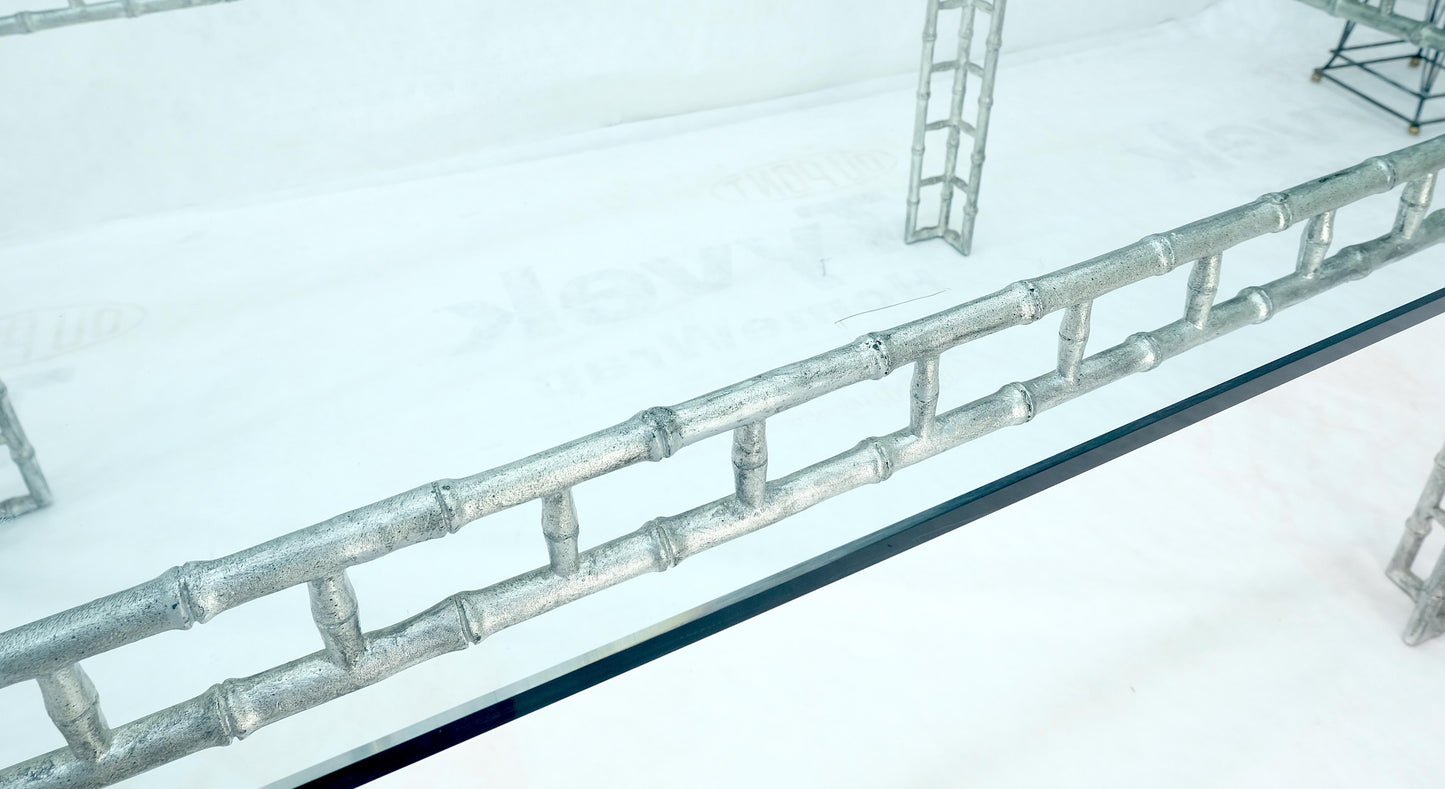 EstablishedLines Large 7' Long 3/4" Thick Glass Top Cast Aluminum Faux Bamboo Base Dining Table