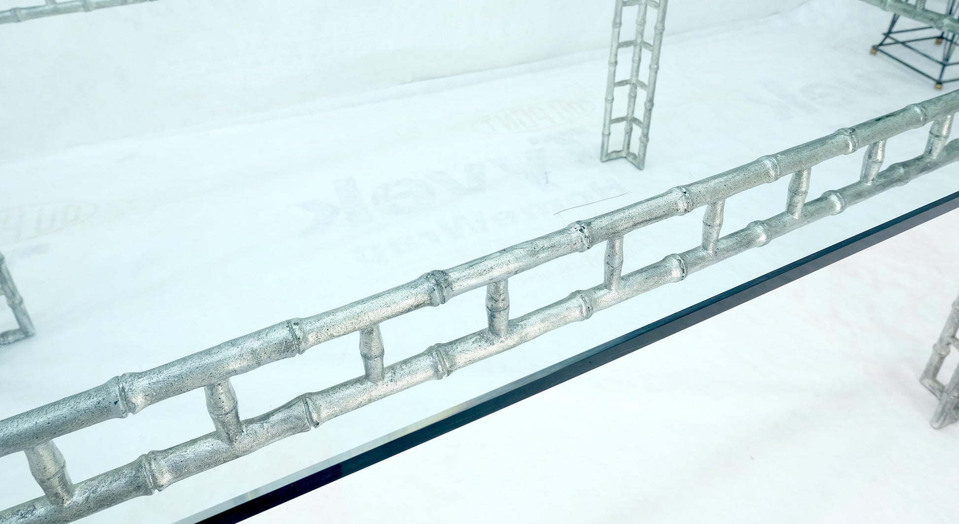 EstablishedLines Large 7' Long 3/4" Thick Glass Top Cast Aluminum Faux Bamboo Base Dining Table