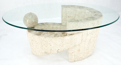 EstablishedLines Oval Glass Top Polished Ball & Shoe Shape Tessellated Marble Base Coffee Table