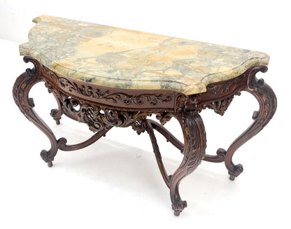 EstablishedLines Regency Revival Heavily Fine Carved Stretcher Base Marble Top Console Table MINT