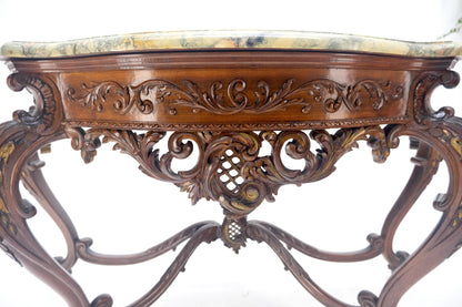 EstablishedLines Regency Revival Heavily Fine Carved Stretcher Base Marble Top Console Table MINT