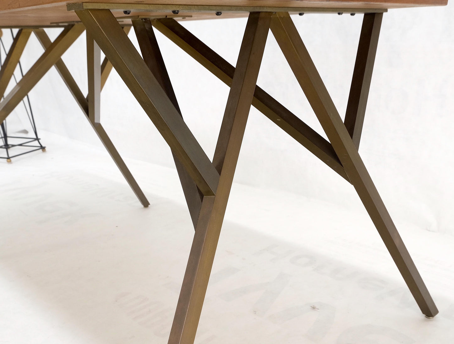 EstablishedLines Solid Bronze Square Profile Two Extension Boards Walnut Top Dining Table Mint!