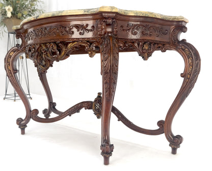 EstablishedLines Regency Revival Heavily Fine Carved Stretcher Base Marble Top Console Table MINT