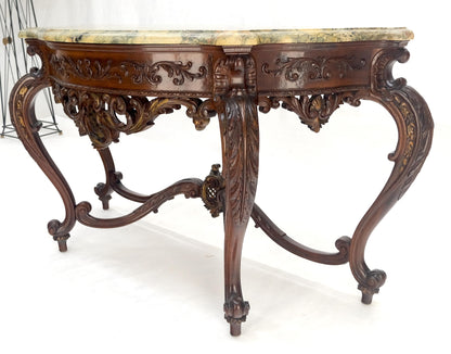 EstablishedLines Regency Revival Heavily Fine Carved Stretcher Base Marble Top Console Table MINT