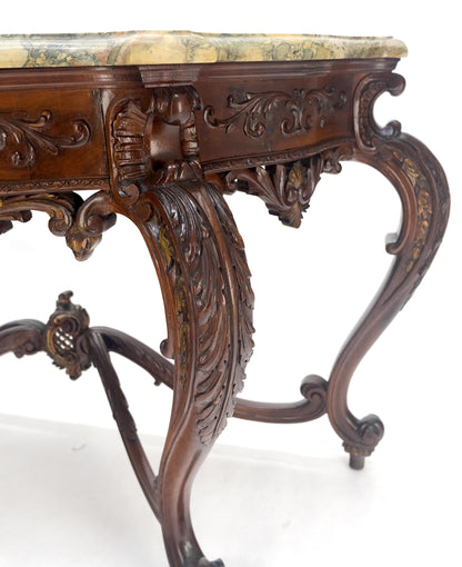 EstablishedLines Regency Revival Heavily Fine Carved Stretcher Base Marble Top Console Table MINT