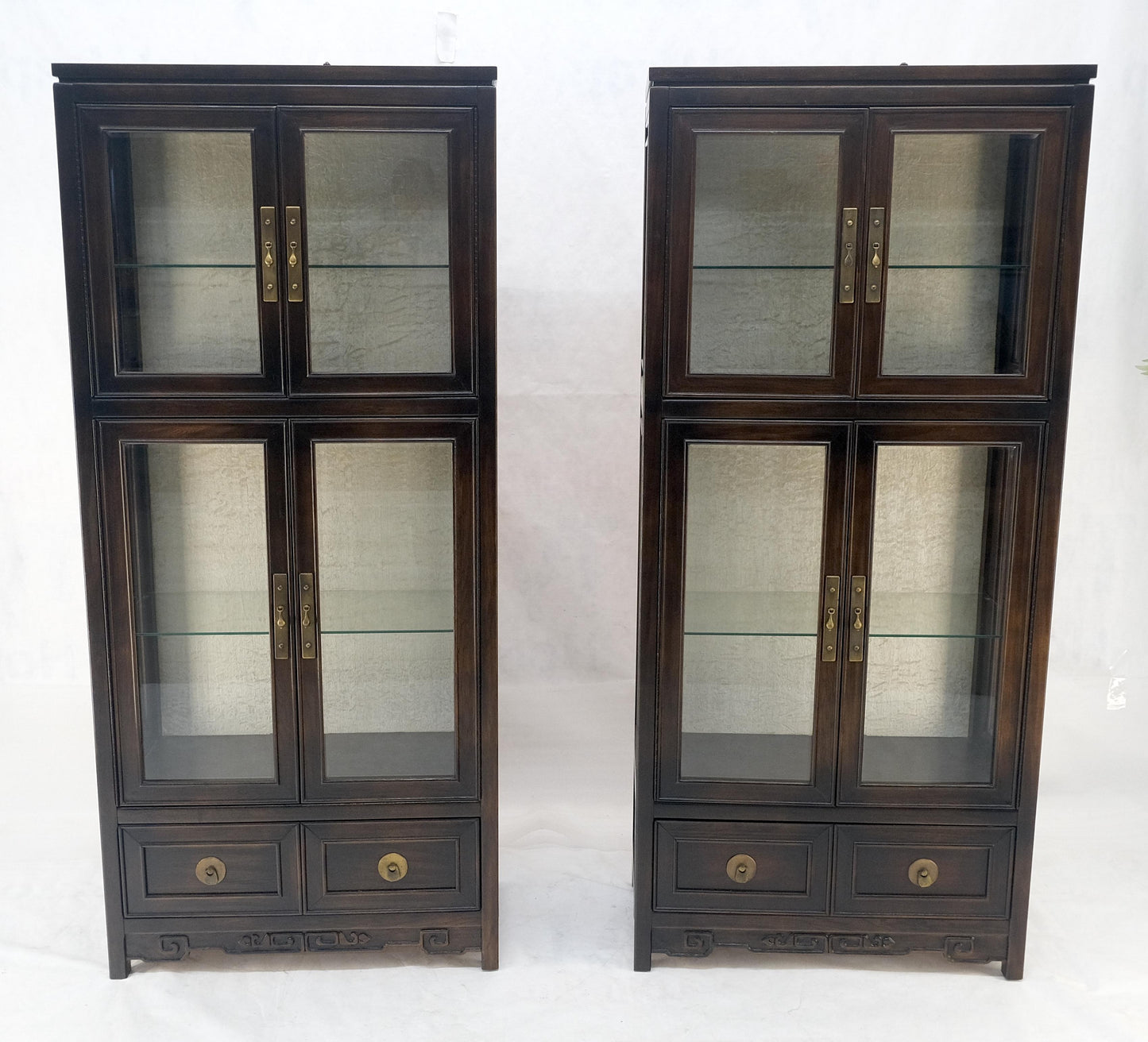 EstablishedLines Pair of Asian Compact Display Cabinets Showcases China Cabinets Drawers MINT!
