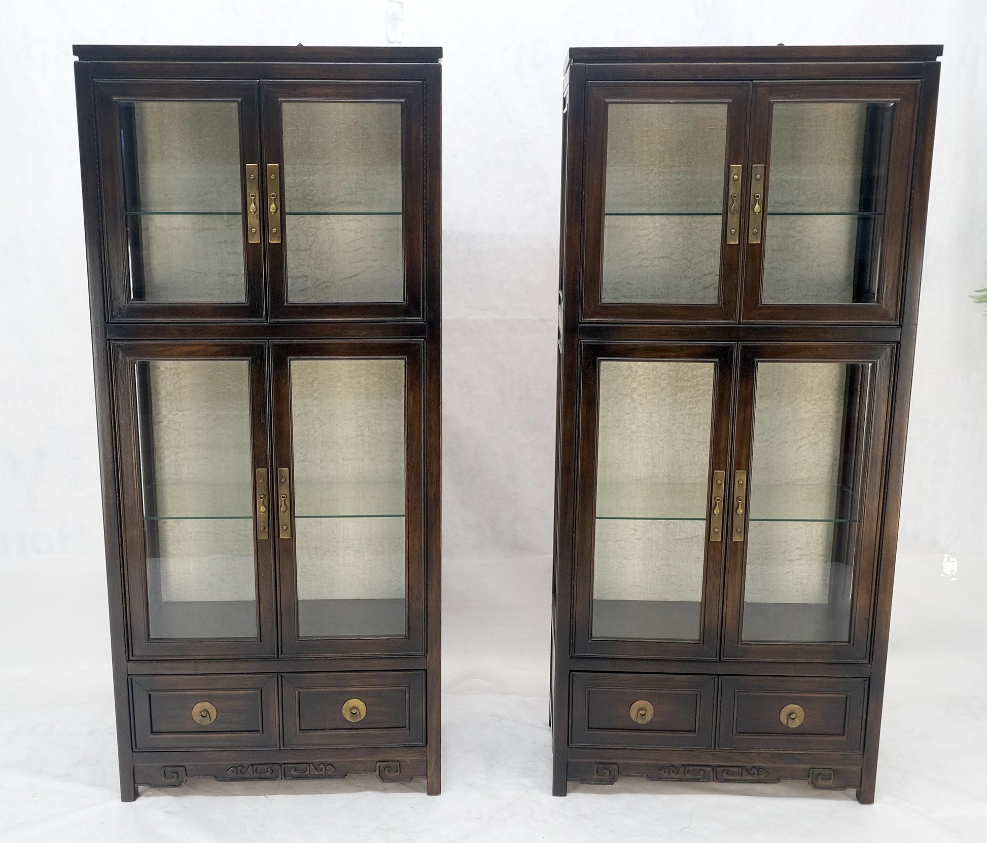 EstablishedLines Pair of Asian Compact Display Cabinets Showcases China Cabinets Drawers MINT!